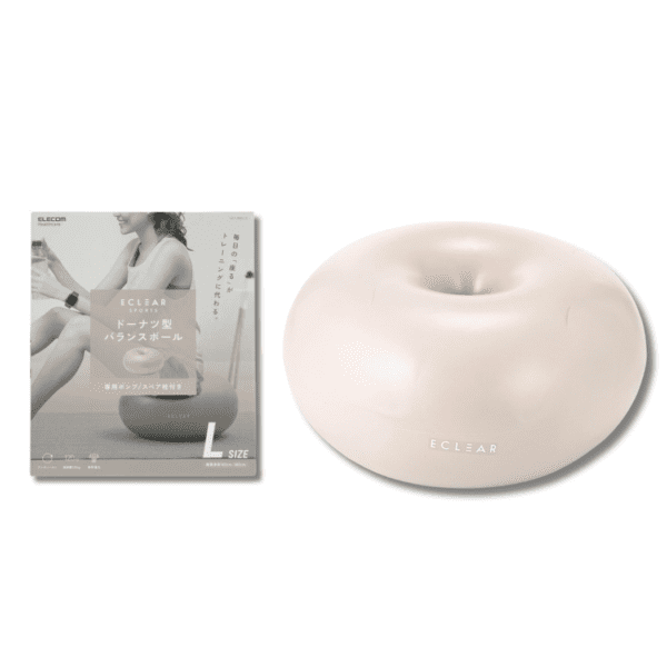 ELECOM - ECLEAR -「甜甜圈」多功能瑜伽球 50cm -象牙白【L】size ｜連手泵｜平衡球｜訓練核心｜瑜珈