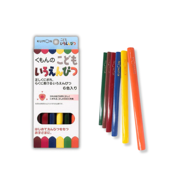 KUMON - 兒童三角杆 木顏色筆 (6色入)｜日本製造｜矯正握筆｜粗杆彩色筆