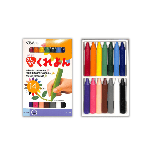 KUMON - 兒童三角杆 蠟筆 8cm (14色入)｜矯正握筆｜粗杆彩色筆