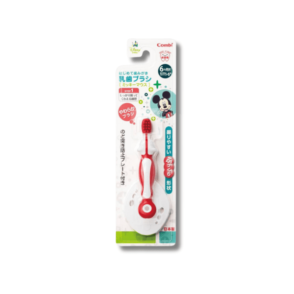 Combi - teteo【迪士尼米奇老鼠】第一階段刷牙訓練器(6個月開始~1-6粒牙齒)｜乳牙牙刷｜軟矽膠刷毛｜日本製造