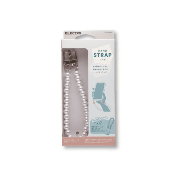 ELECOM - 復古珍珠款手機背帶 (附2款墊片)｜便攜手機短掛繩｜電話繩｜手機防跌｜簡單使用