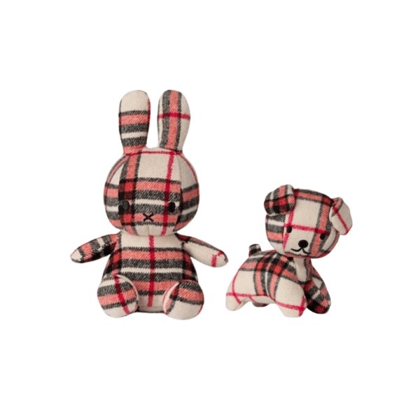 BON TON TOYS - 正品「Miffy / Snuffy」坐姿紅米色白格紋米菲兔公仔