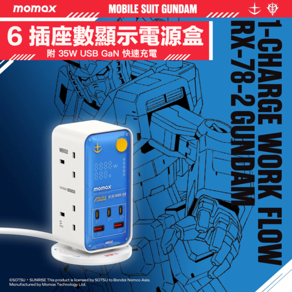 Momax 1-Charge Work-Flow 6 插座數位顯示電源盒 (附 35W USB GaN 快速充電) - Image 2
